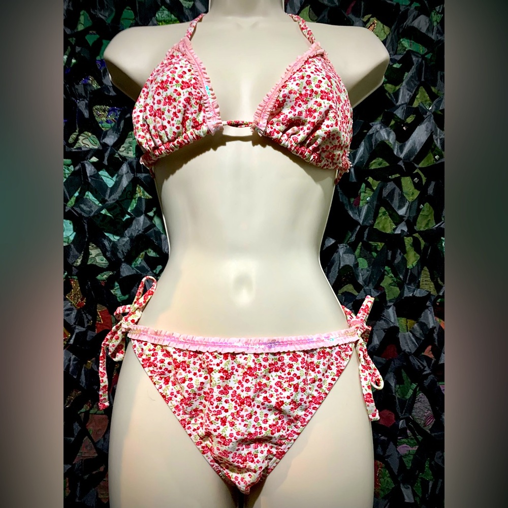 🌹 Retro Roses side tie sequined bikini